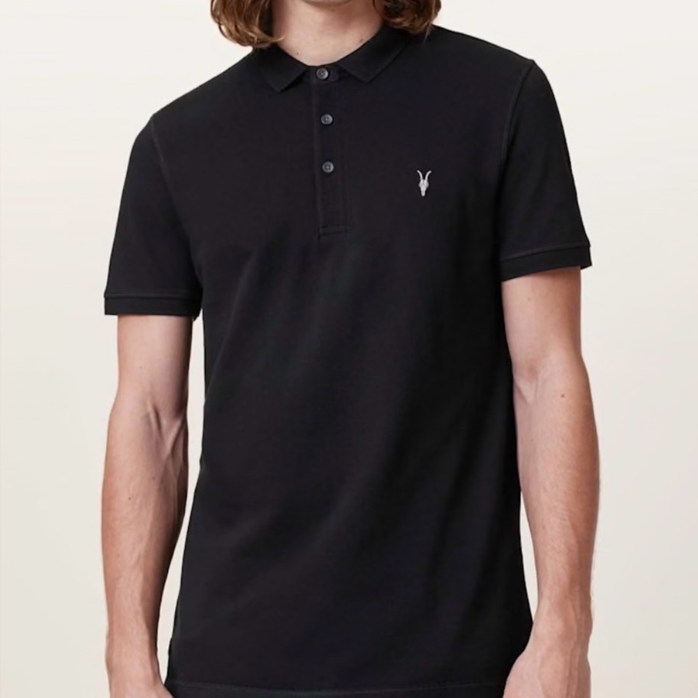 Allsaints REFORM SHORT SLEEVE POLO SHIRT black Ramskull men‎ large cotton luxury
